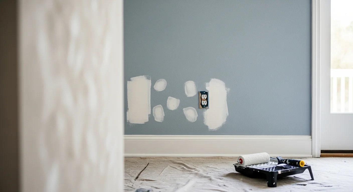 Freshly painted interior living room walls with clean trim lines in a ranch-style home in Longs, SC. The room shows smooth, even wall coverage with no visible brush marks or surface imperfections.